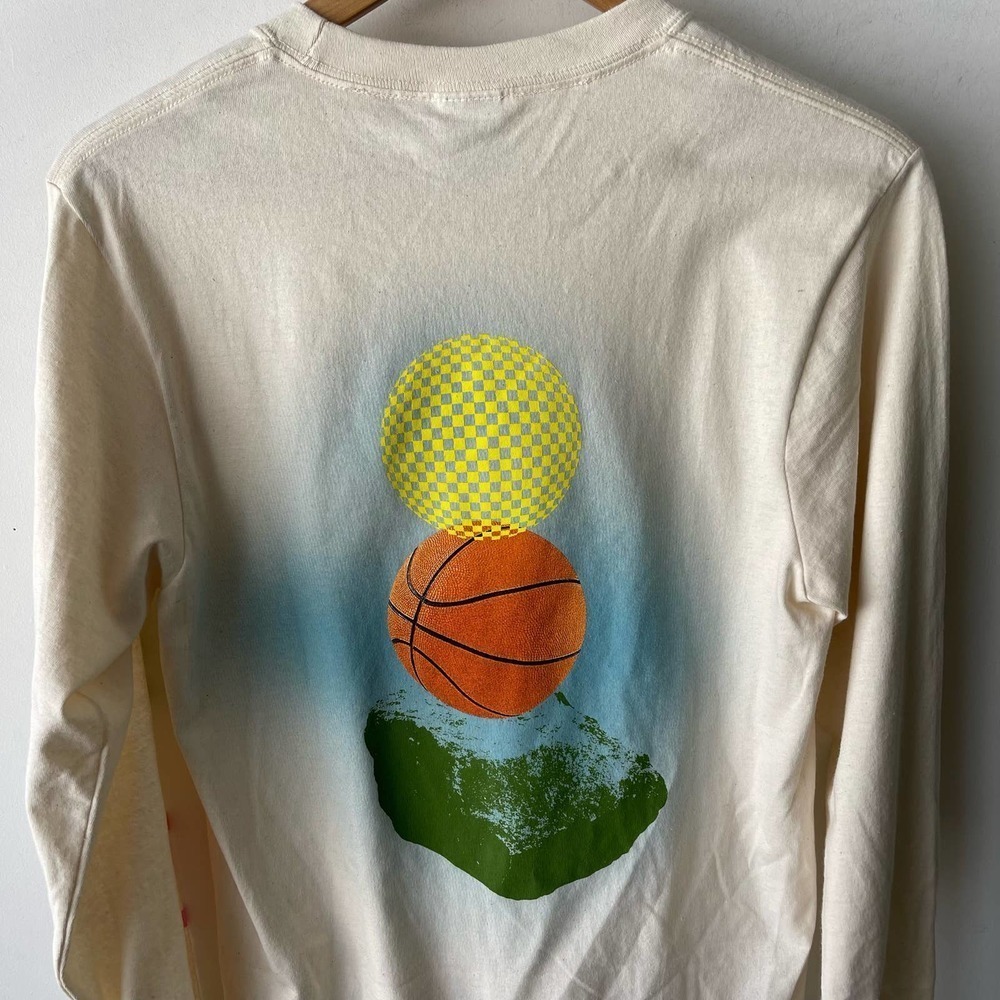 Jam Longsleeve Mens Small Cream Graphic Printed Athletic Sport Retro Top